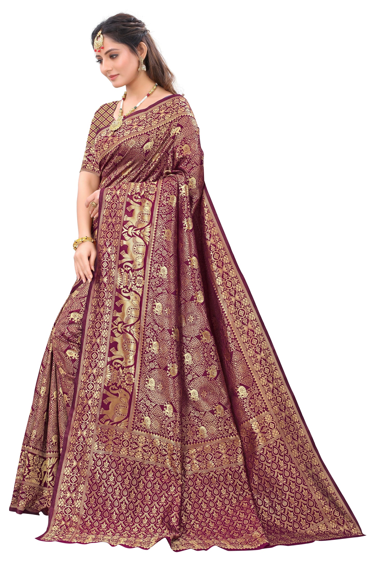 Maroon Gorgeous Banarasi Silk Saree with Demesne Blouse Piece