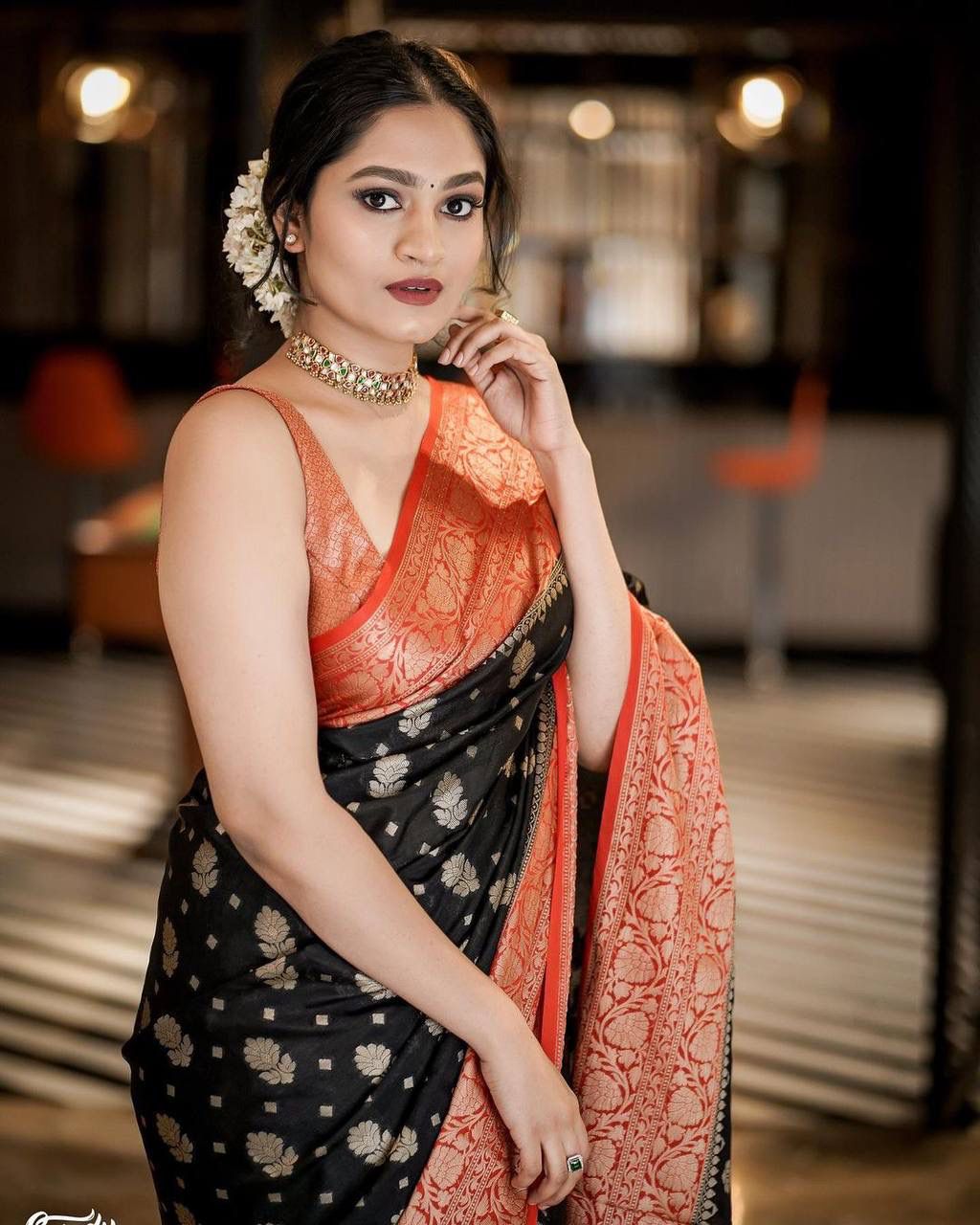 Liklee Denouement Black Silk Saree with Unique Blouse Piece