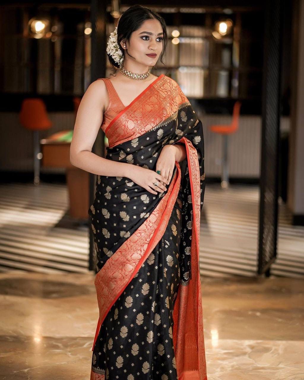 Liklee Denouement Black Silk Saree with Unique Blouse Piece