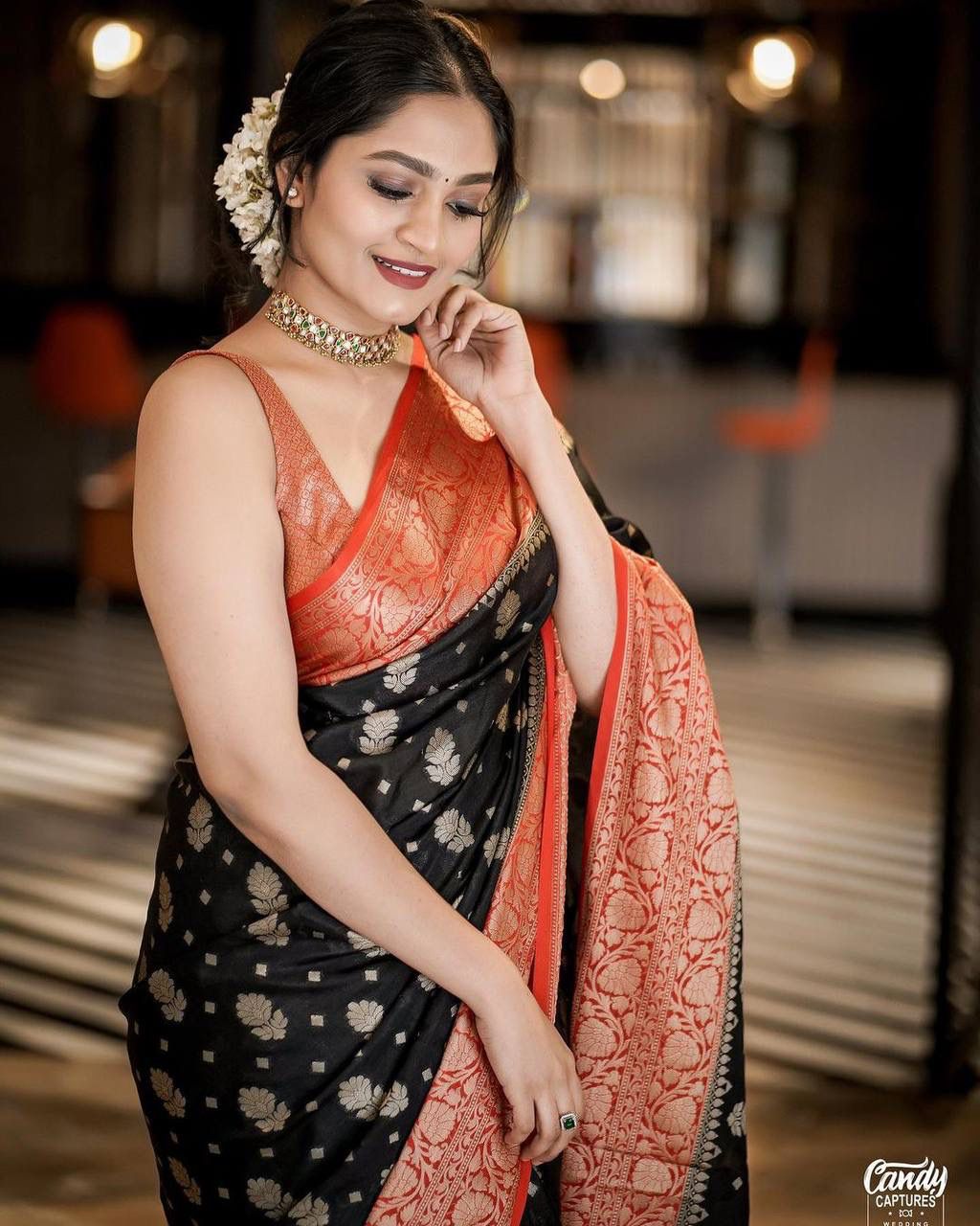 Liklee Denouement Black Silk Saree with Unique Blouse Piece