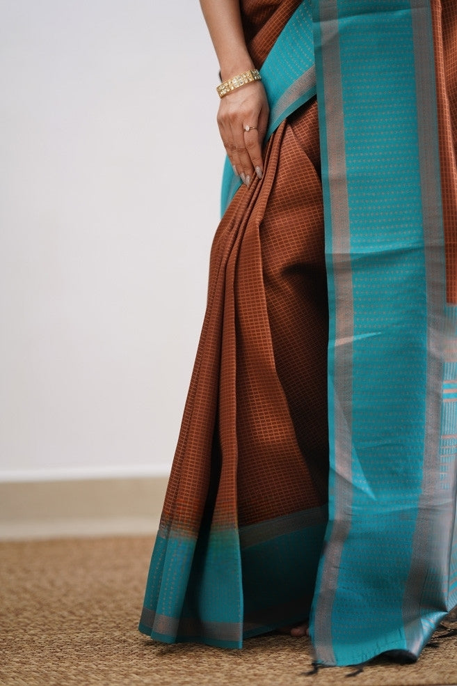 Liklee Brown Soft Banarasi Silk Saree with Unique Blouse Piece