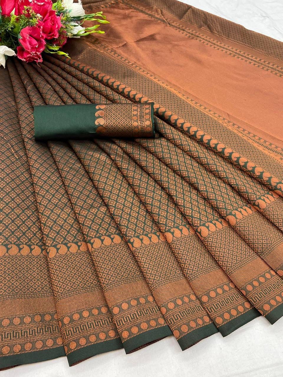 Liklee Green Lichi Silk Wedding Wear Banarasi Saree With Blouse