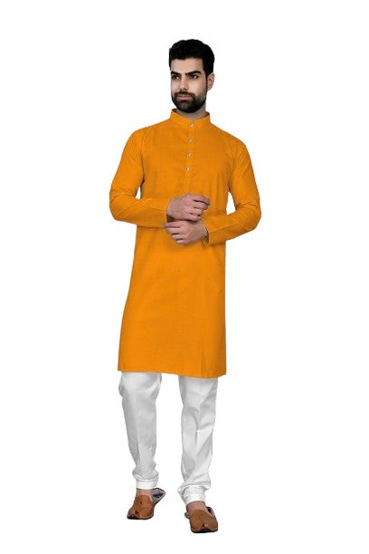 Orange Men's Cotton Stylish Kurta with Side Pocket