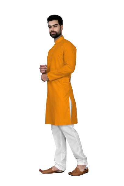 Orange Men's Cotton Stylish Kurta with Side Pocket