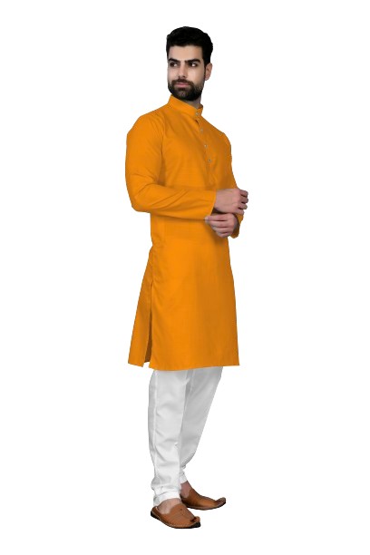 Orange Men's Cotton Stylish Kurta with Side Pocket