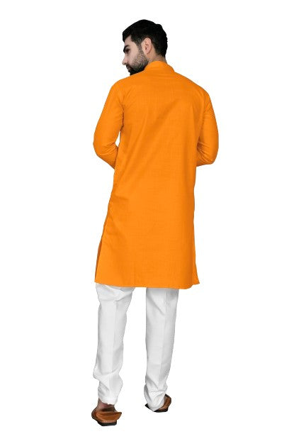 Orange Men's Cotton Stylish Kurta with Side Pocket