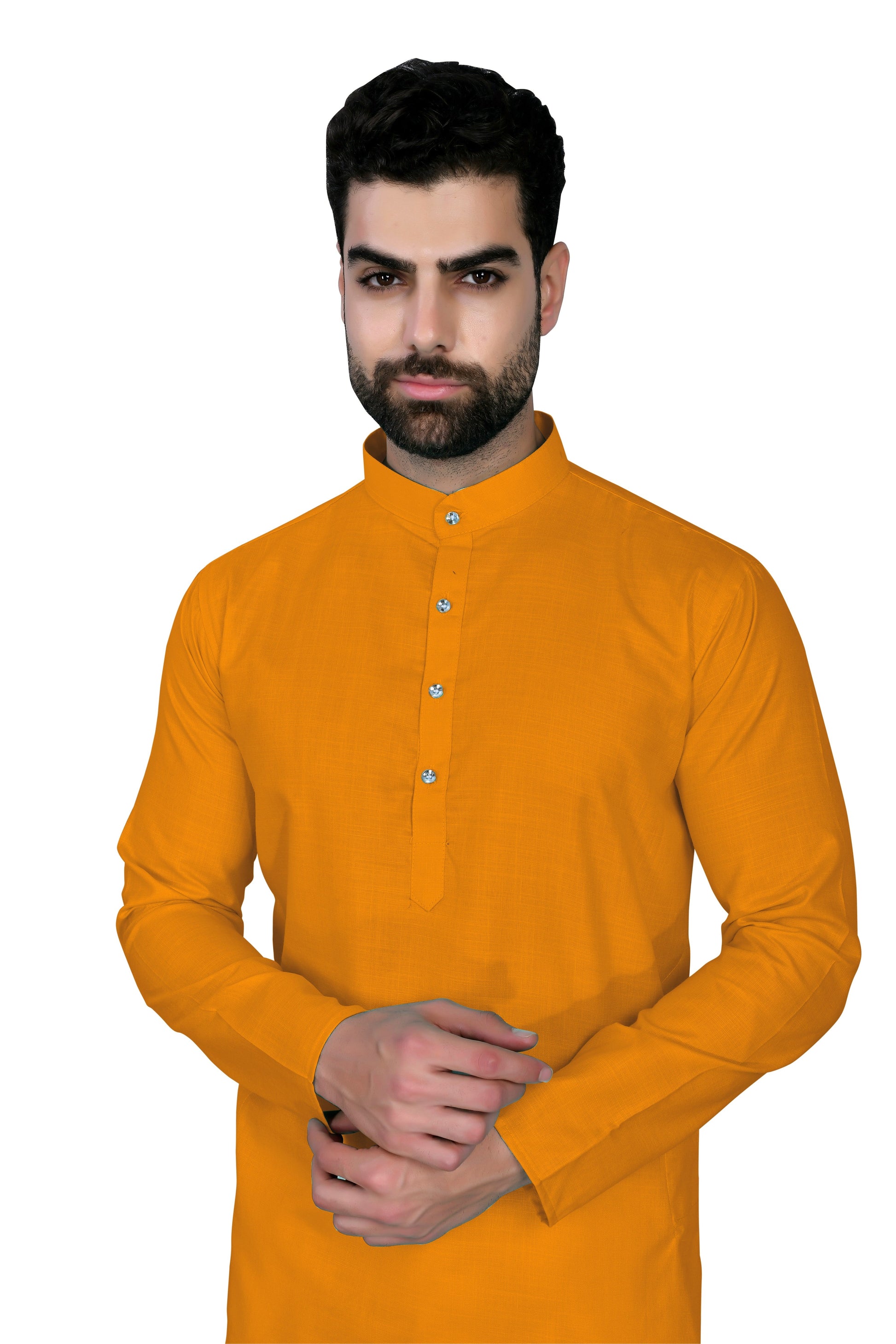 Orange Men's Cotton Stylish Kurta with Side Pocket