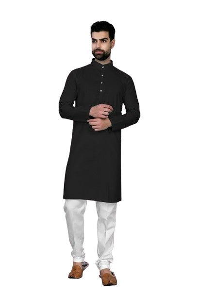 Black Men's Cotton Stylish Kurta with Side Pocket