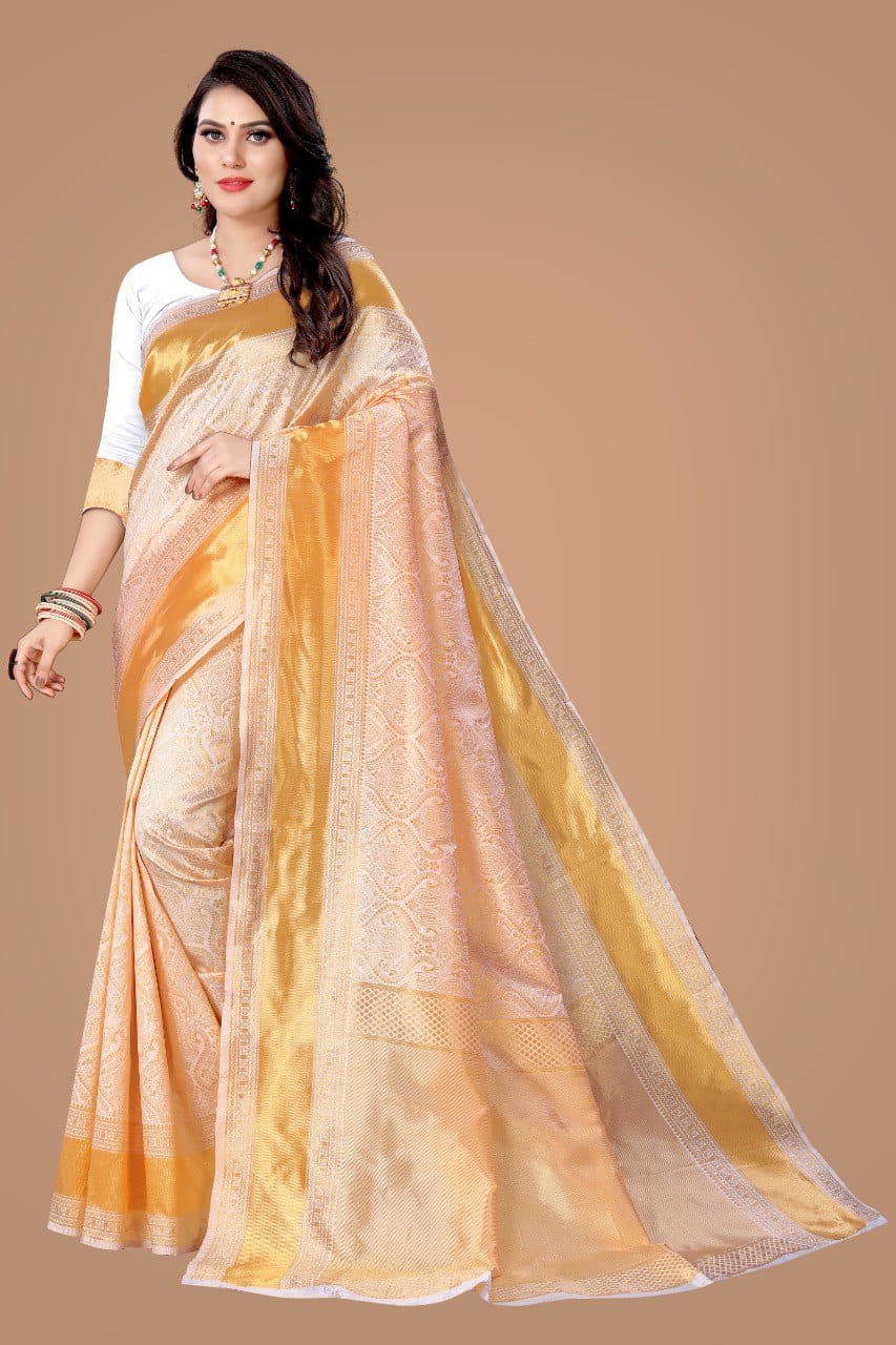 Liklee Cream Enchanting Soft Silk Saree With Glowing Blouse Piece