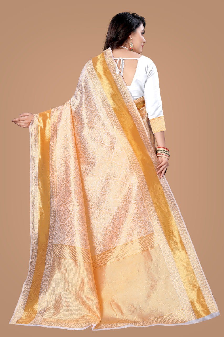 Liklee Cream Enchanting Soft Silk Saree With Glowing Blouse Piece