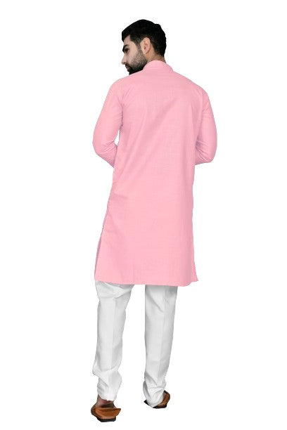 Light Pink Men's Cotton Stylish Kurta with Side Pocket