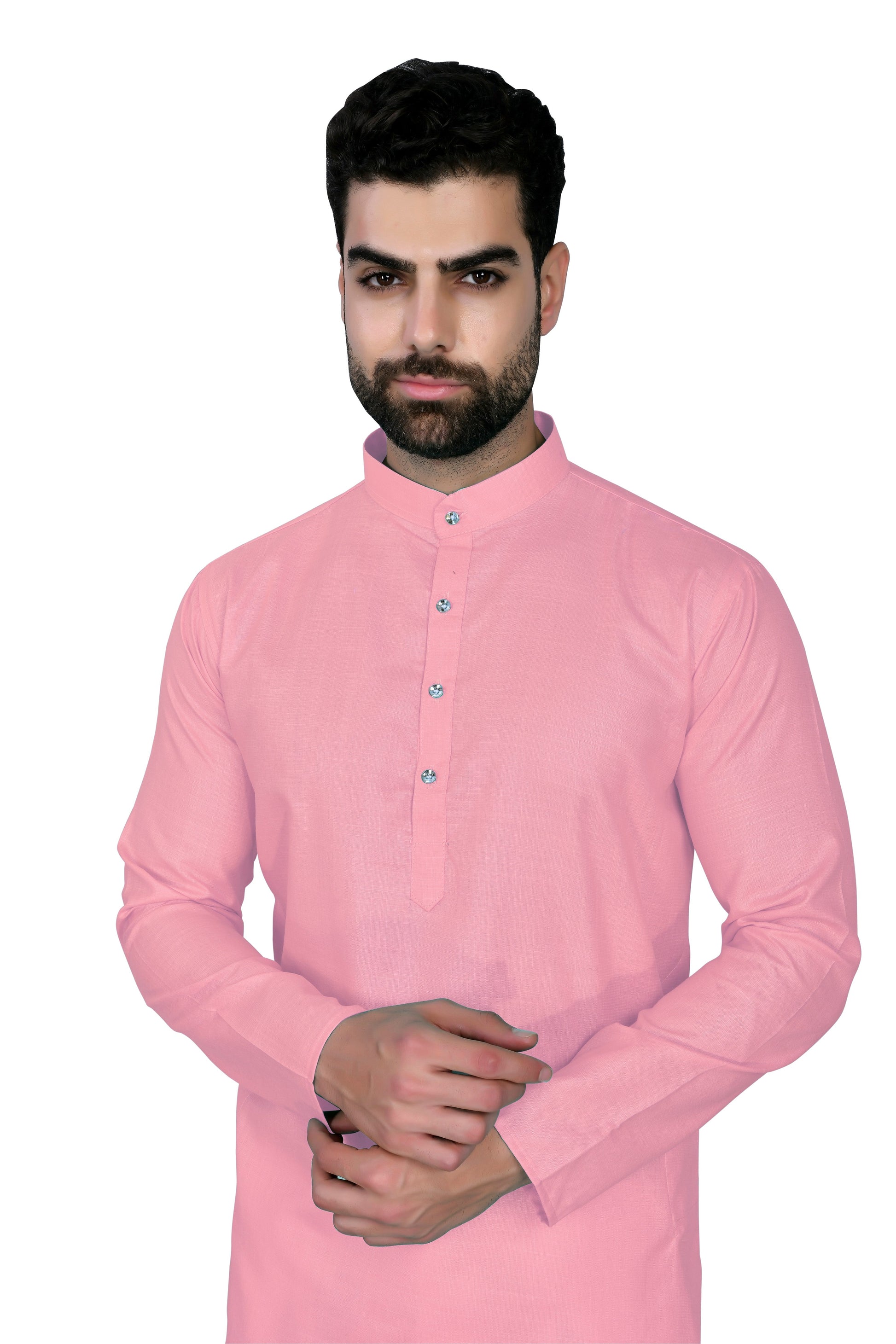 Light Pink Men's Cotton Stylish Kurta with Side Pocket