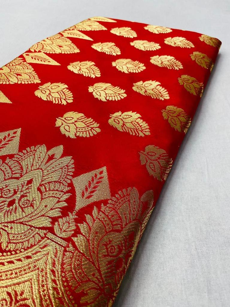 Liklee Red Jacquard Checks Soft Lichi Silk Saree With Blouse Piece