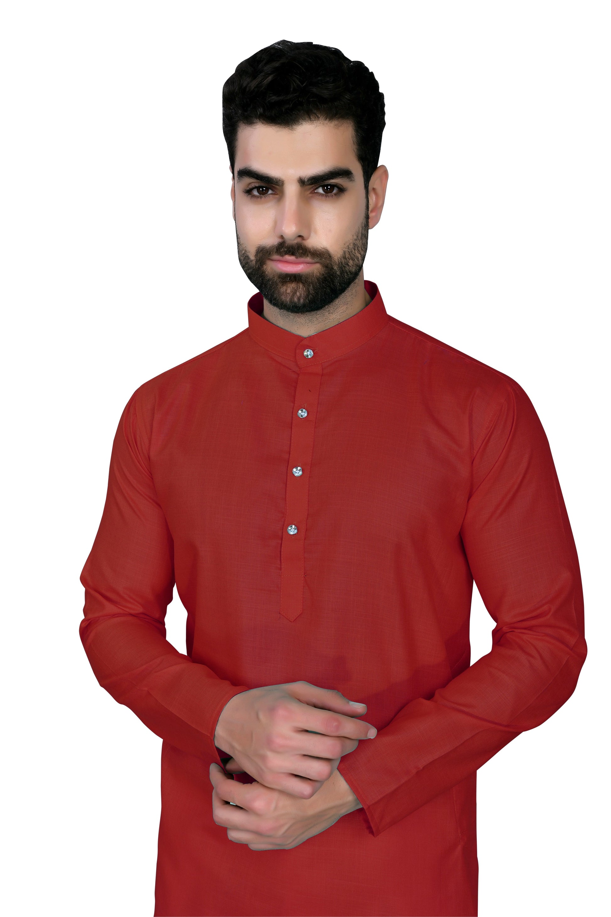 Red Men's Cotton Stylish Kurta with Side Pocket