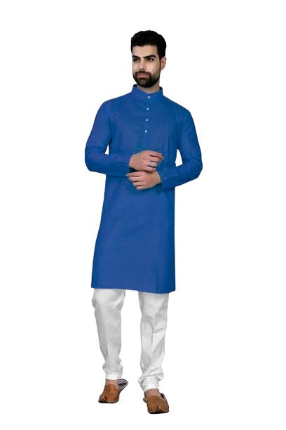 Blue Men's Cotton Stylish Kurta with Side Pocket