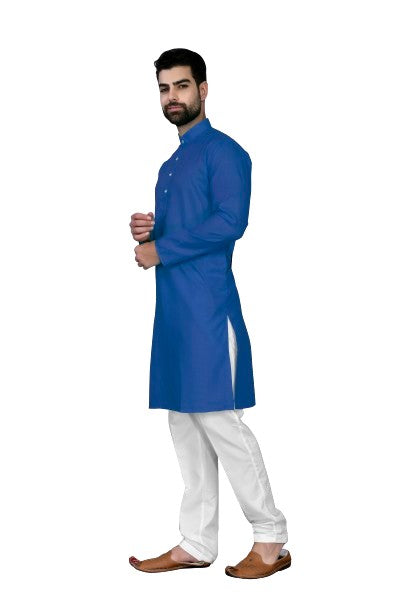 Blue Men's Cotton Stylish Kurta with Side Pocket