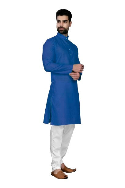 Blue Men's Cotton Stylish Kurta with Side Pocket