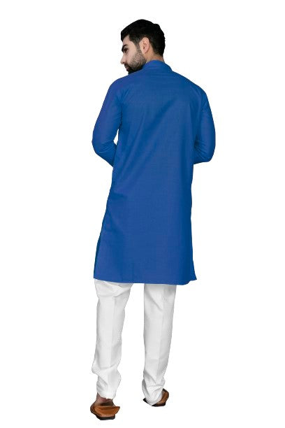 Blue Men's Cotton Stylish Kurta with Side Pocket