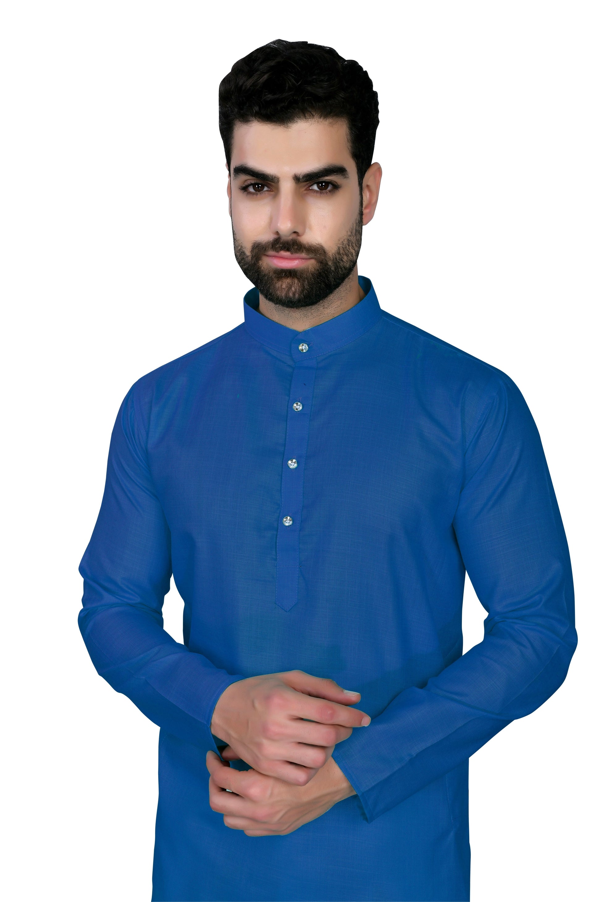 Blue Men's Cotton Stylish Kurta with Side Pocket