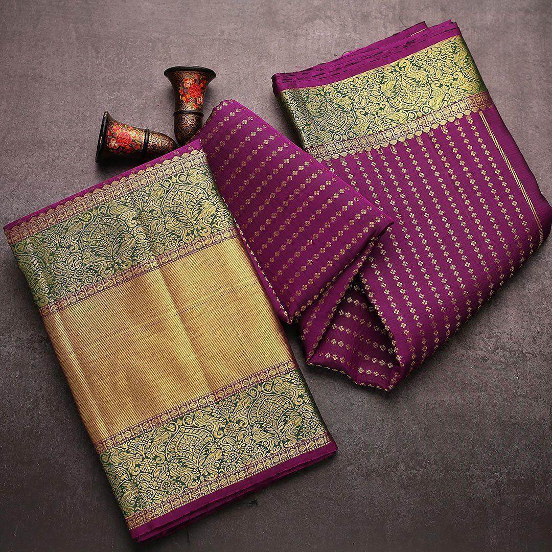 Liklee Purple Soft Silk Saree with Fancy Blouse Piece