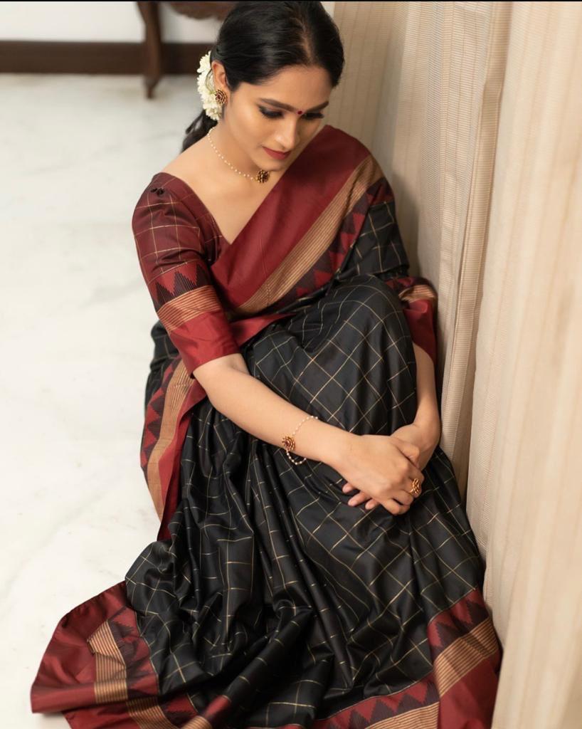 Liklee Black Banarasi Colored Soft Silk Designer Saree With Blouse