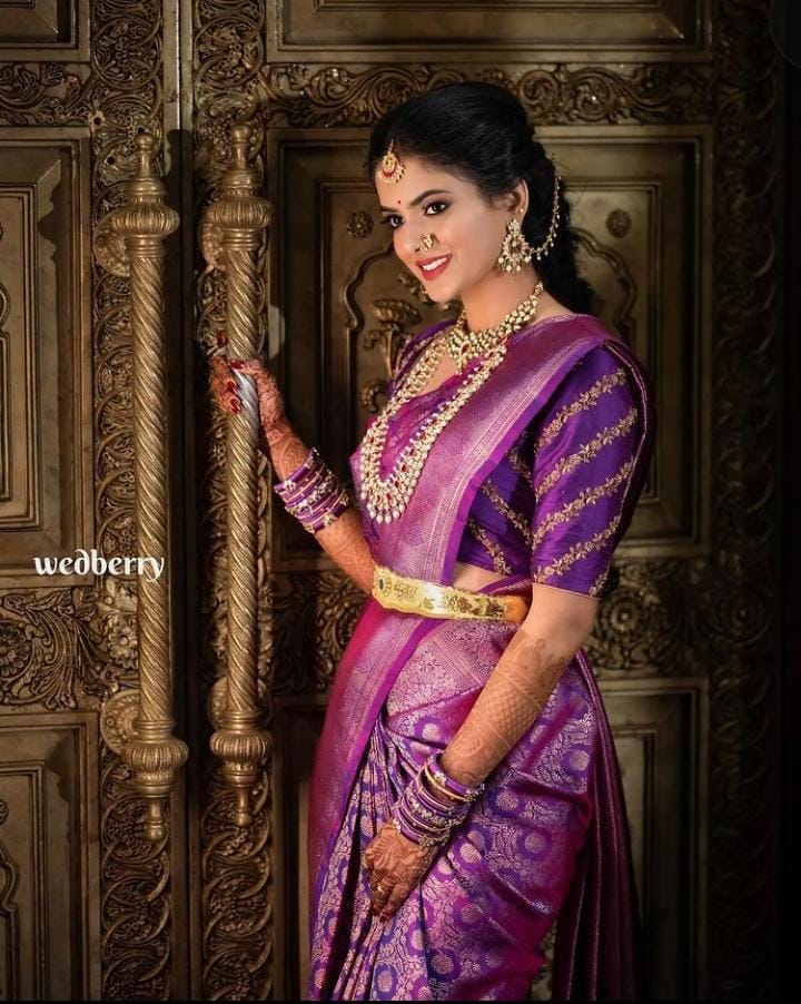 Liklee Purple Lichi Silk Wedding Wear Banarasi Saree With Blouse