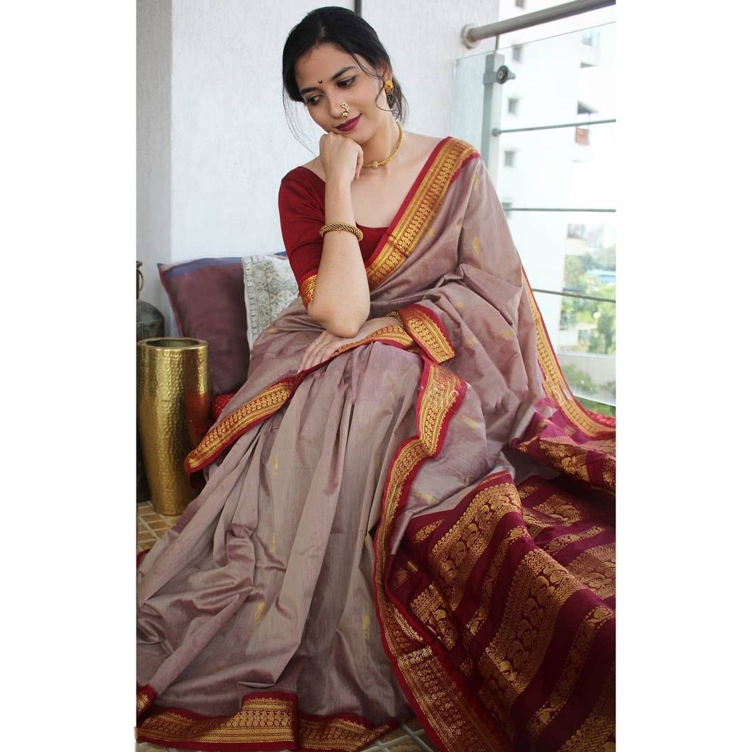 Liklee Pink Soft Banarasi Silk Saree With Petrichor Blouse Piece