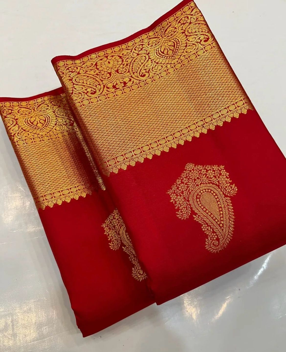 Liklee Amazing Red Soft Banarasi Silk Saree with Unique Blouse Piece