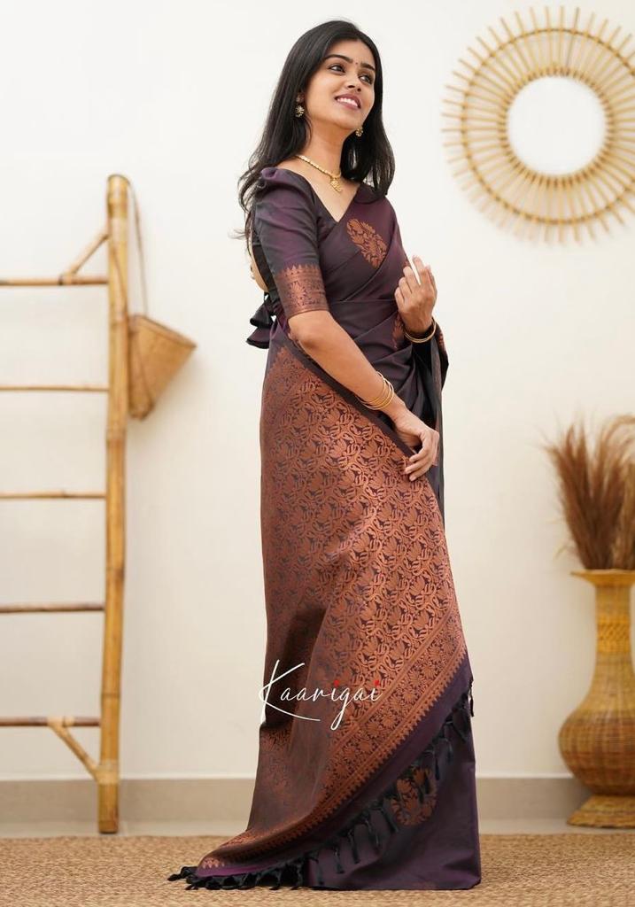 Liklee Wine Soft Silk Saree with Classic Blouse Piece