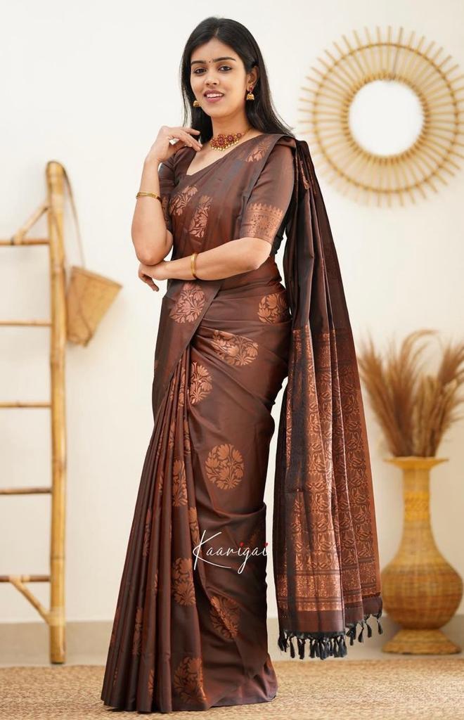 Liklee Coffee Soft Silk Saree with Classic Blouse Piece