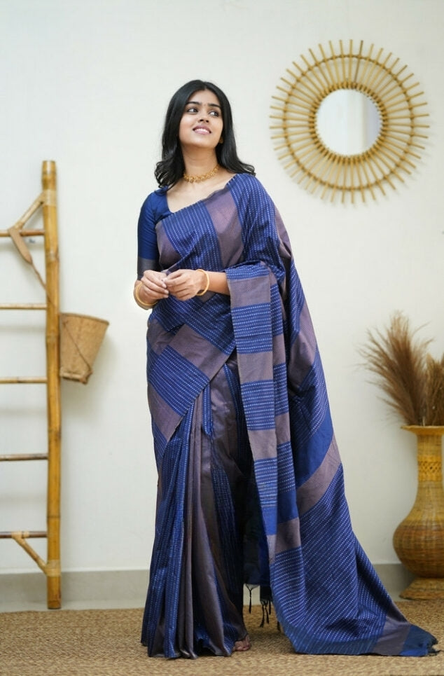 Liklee Blue Handloom Weaving Silk Saree With Mesmeric Blue Blouse