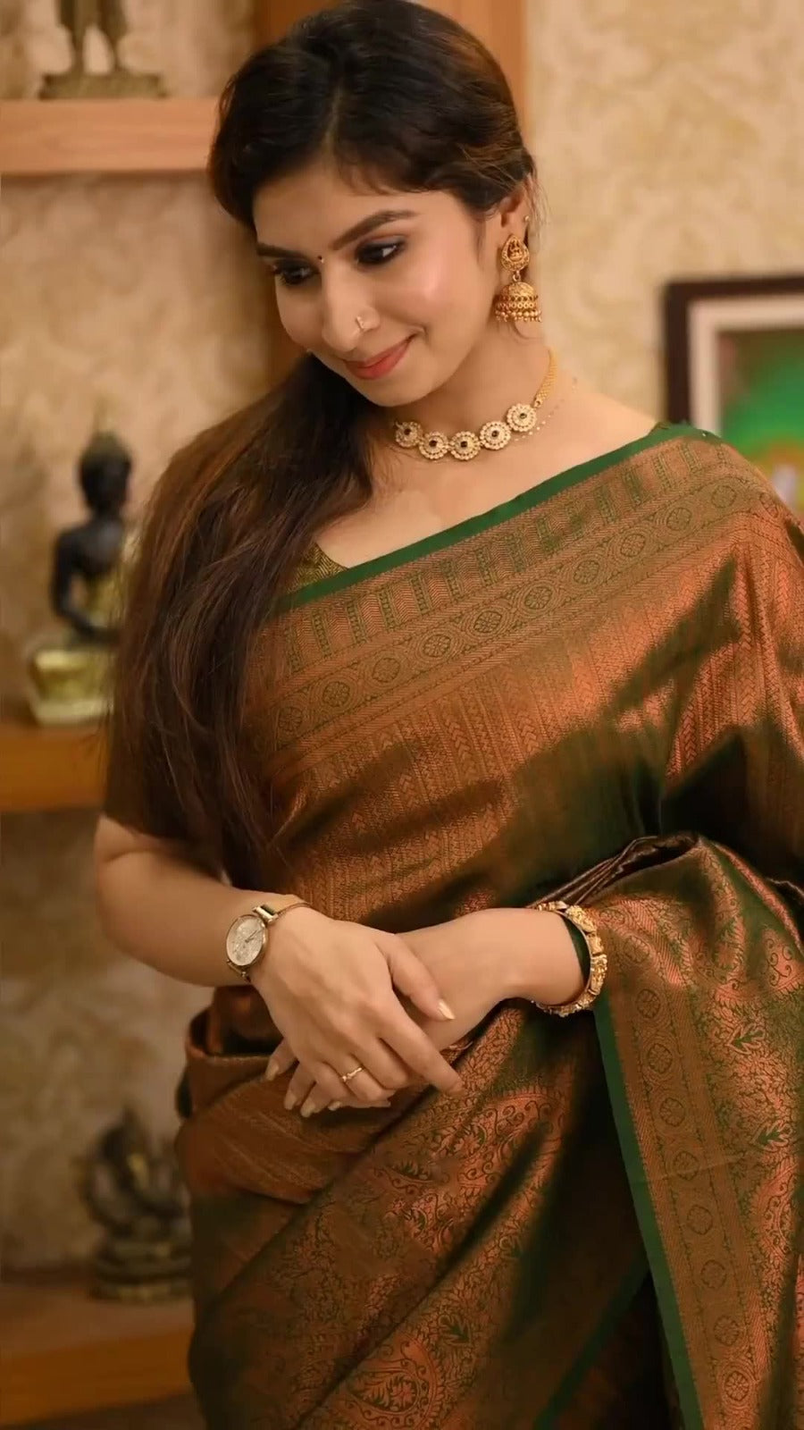 Liklee Magnetic Brown Soft Silk Saree With Seraglio Blouse Piece