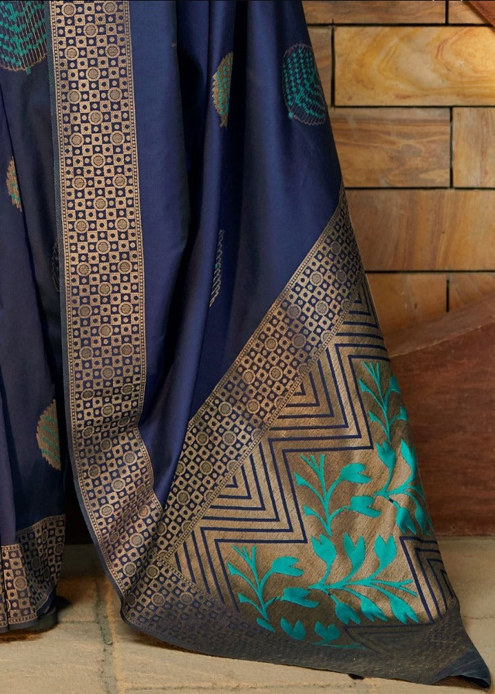 Liklee Blue Gorgeous Banarasi Silk Saree with Demesne Blouse Piece