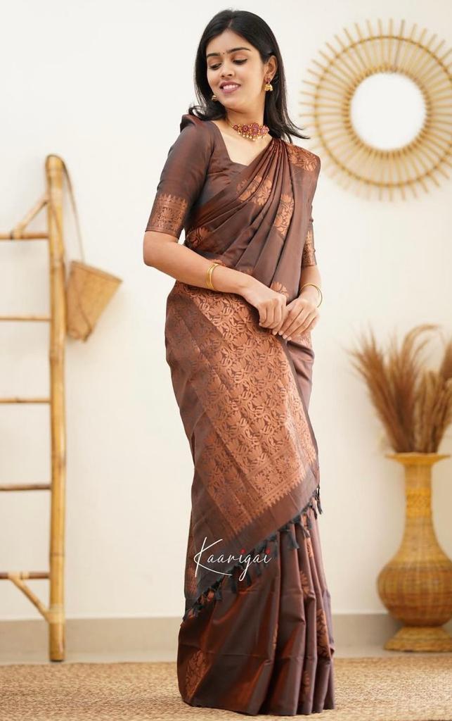 Liklee Coffee Soft Silk Saree with Classic Blouse Piece