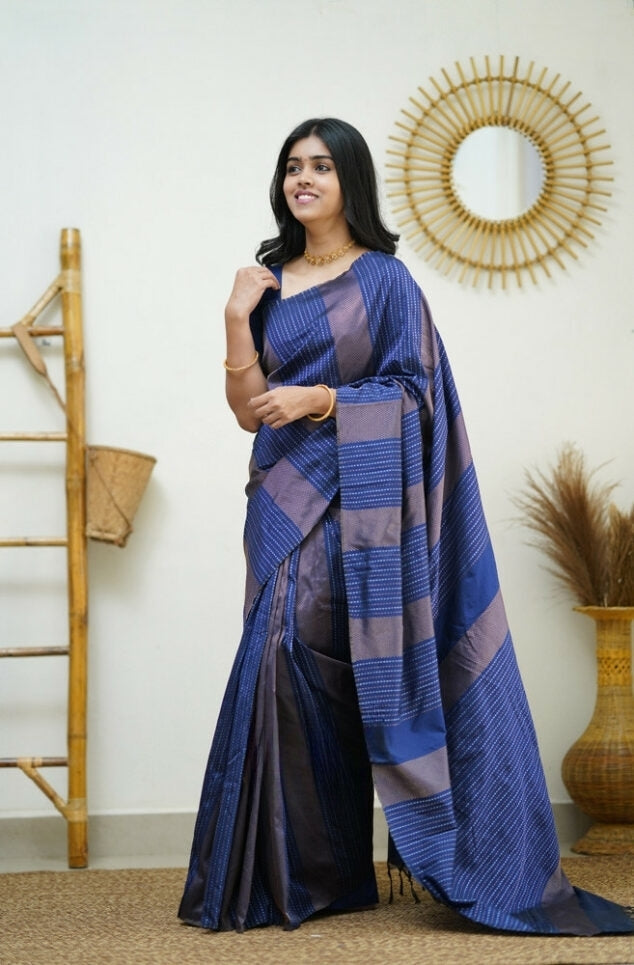 Liklee Blue Handloom Weaving Silk Saree With Mesmeric Blue Blouse