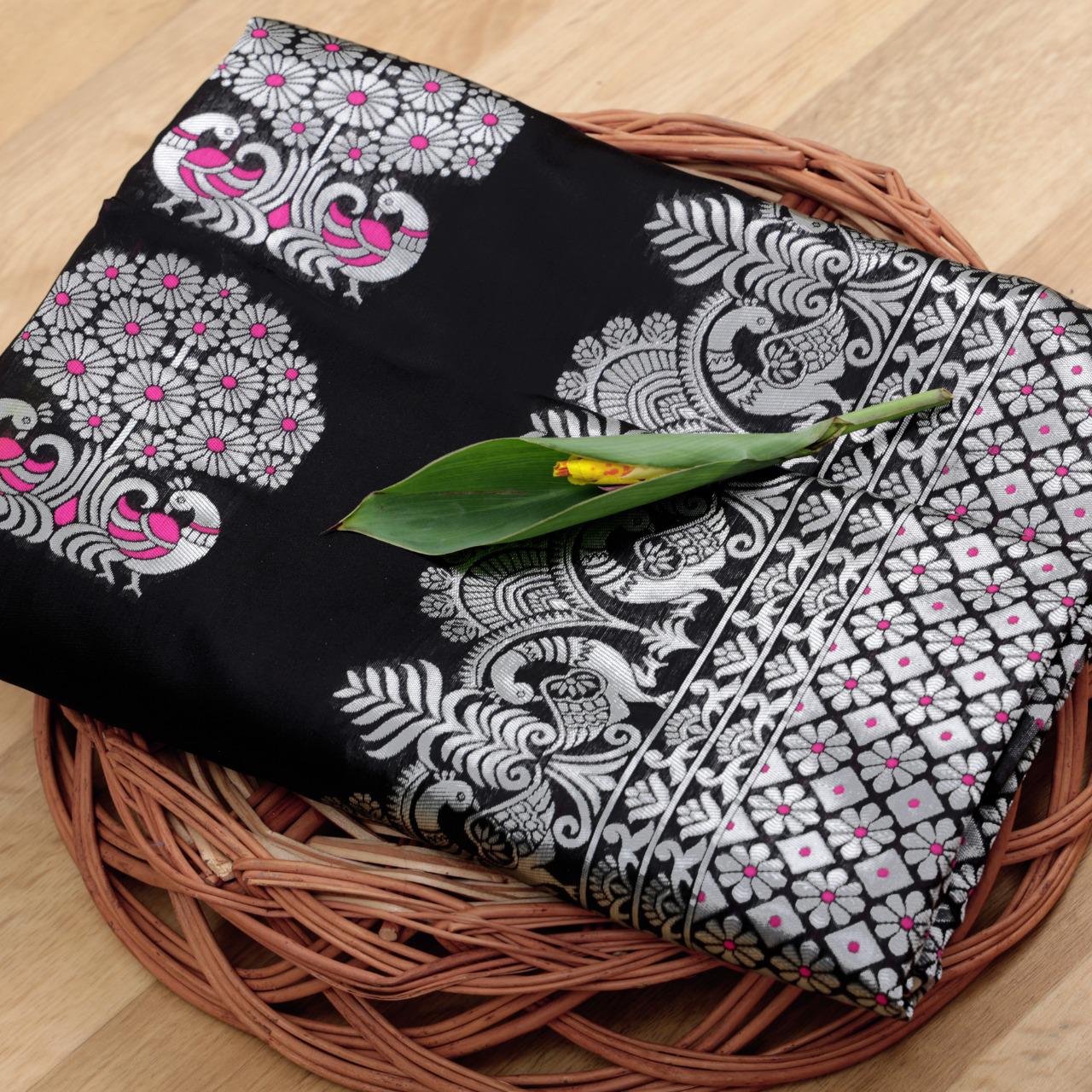 Magnetic Black Soft Silk Saree With Seraglio Blouse Piece