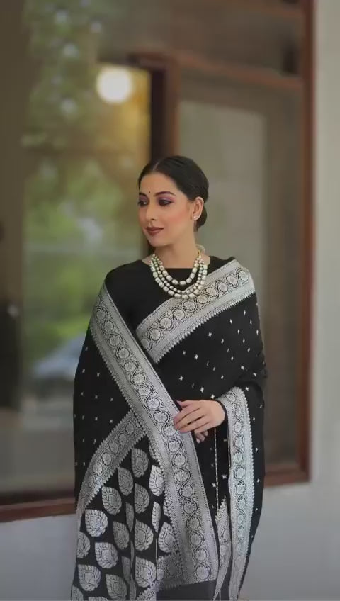 Black Luxurious Banarasi Weaves iconic collections Silk Saree