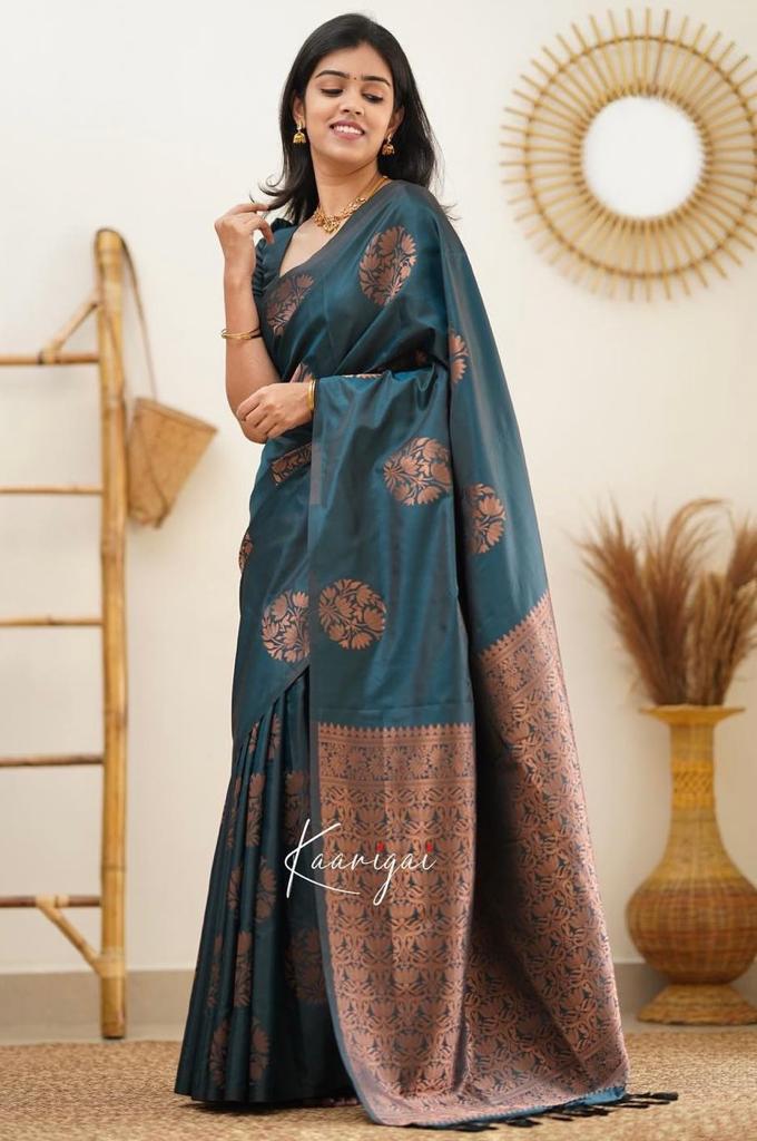 Liklee Rama Soft Silk Saree with Classic Blouse Piece