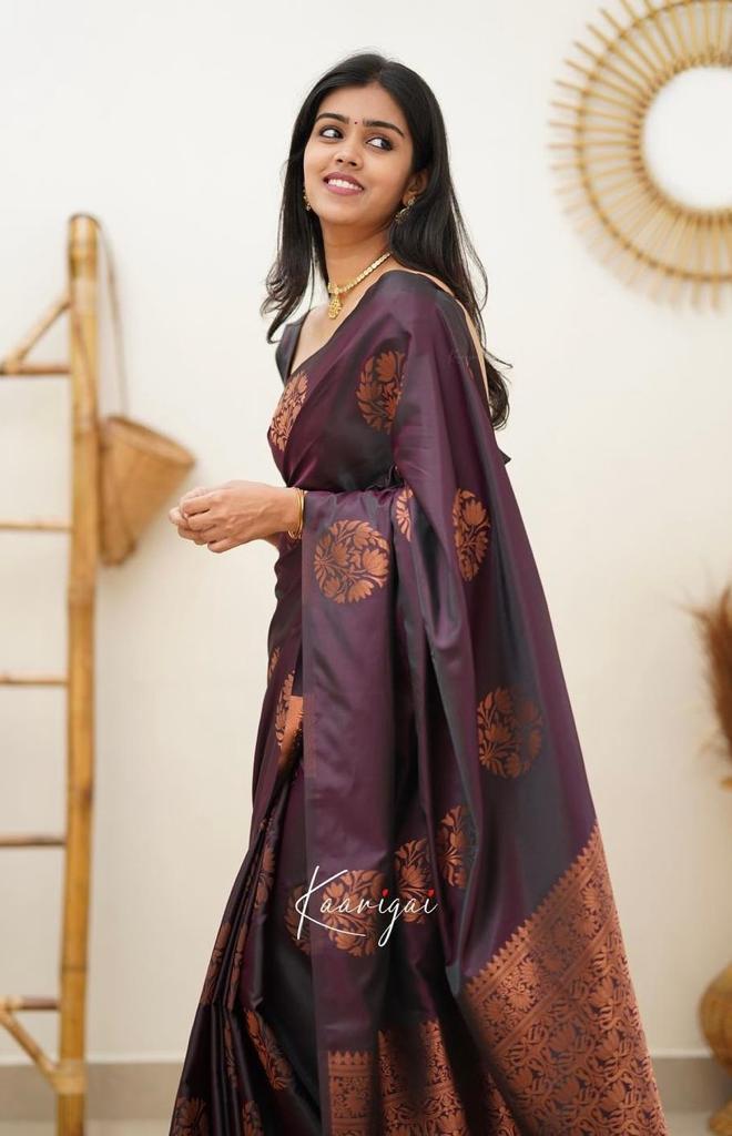 Liklee Wine Soft Silk Saree with Classic Blouse Piece