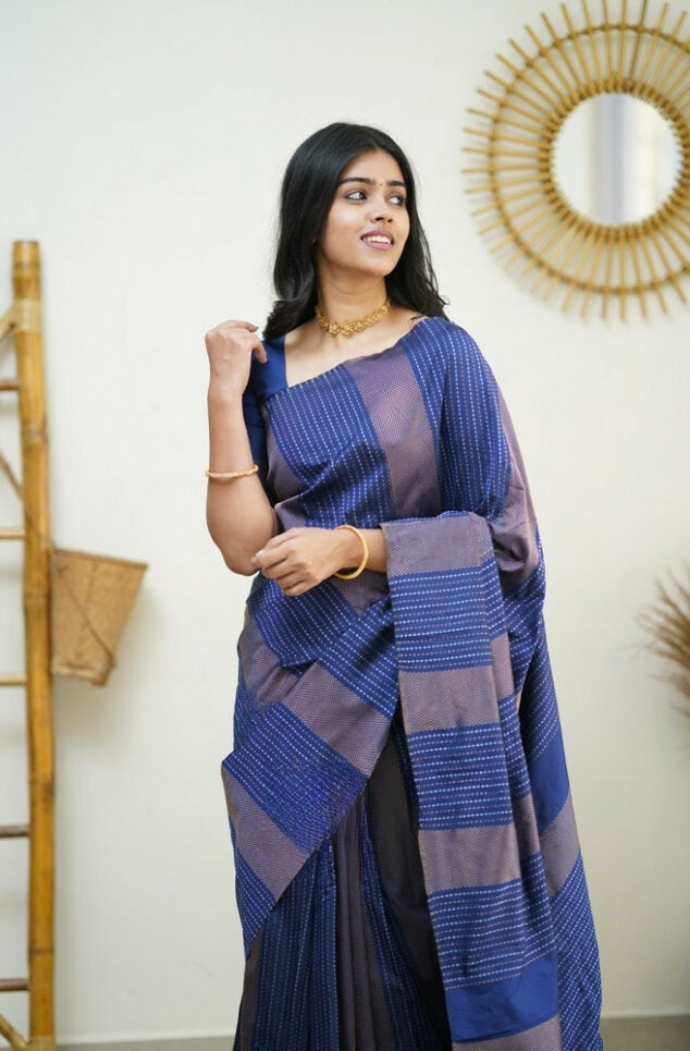 Liklee Blue Handloom Weaving Silk Saree With Mesmeric Blue Blouse