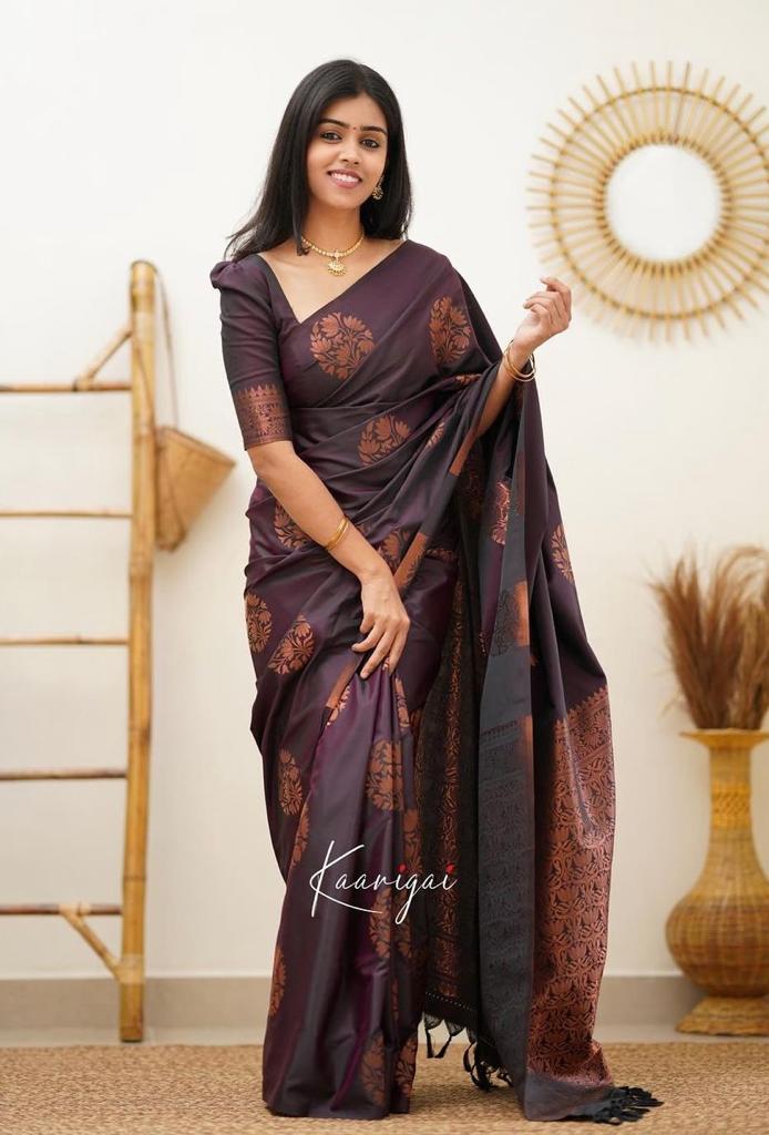 Liklee Wine Soft Silk Saree with Classic Blouse Piece