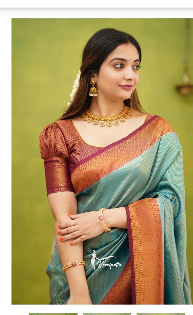 Liklee Denouement Rama Silk Saree with Unique Blouse Piece