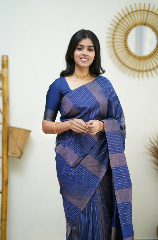 Liklee Blue Handloom Weaving Silk Saree With Mesmeric Blue Blouse