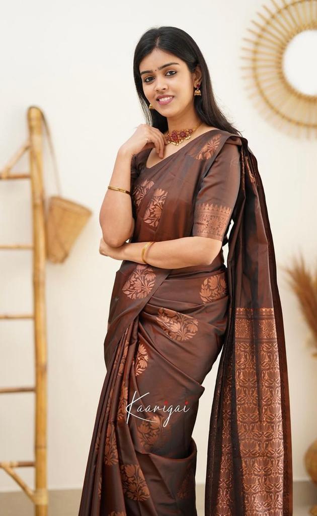 Liklee Coffee Soft Silk Saree with Classic Blouse Piece