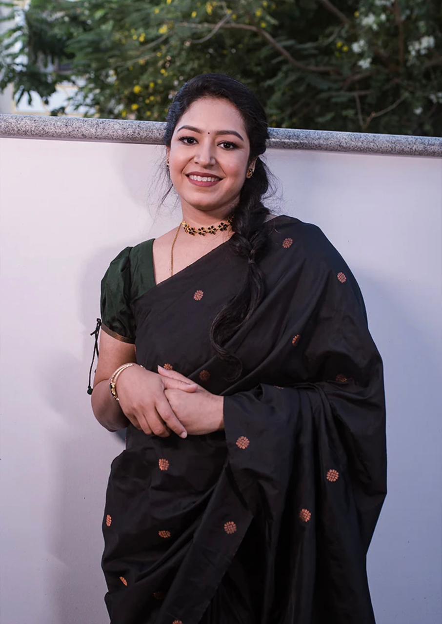 Liklee Stylish Black Soft Silk Saree with Unique Black Blouse Piece