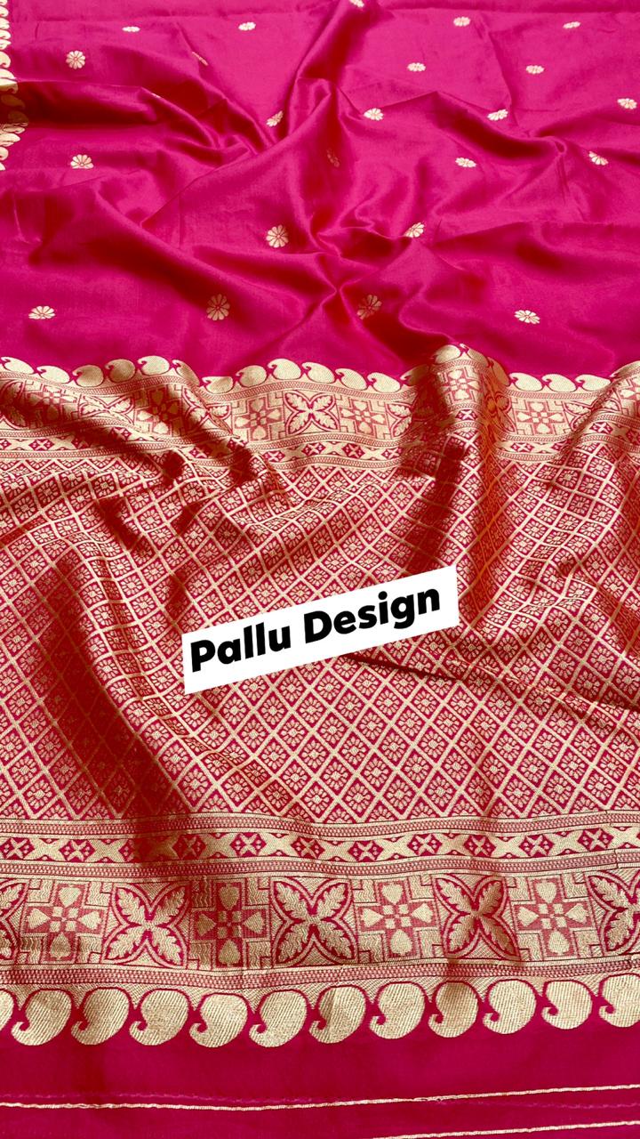 Pink Soft Banarasi Silk Saree With Petrichor Blouse Piece