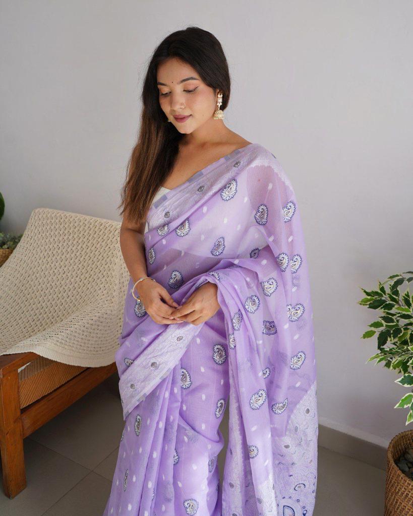 Liklee Wonderful Purple Soft Silk Saree with Evanescent Blouse