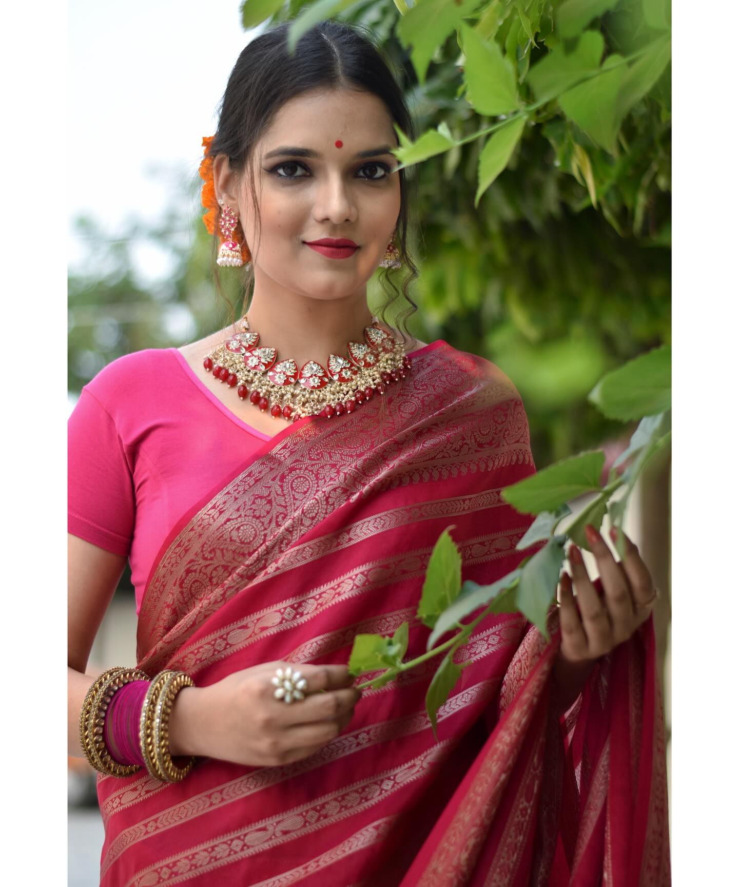 Liklee Pink Luxurious Banarasi Weaves iconic collections Silk Saree