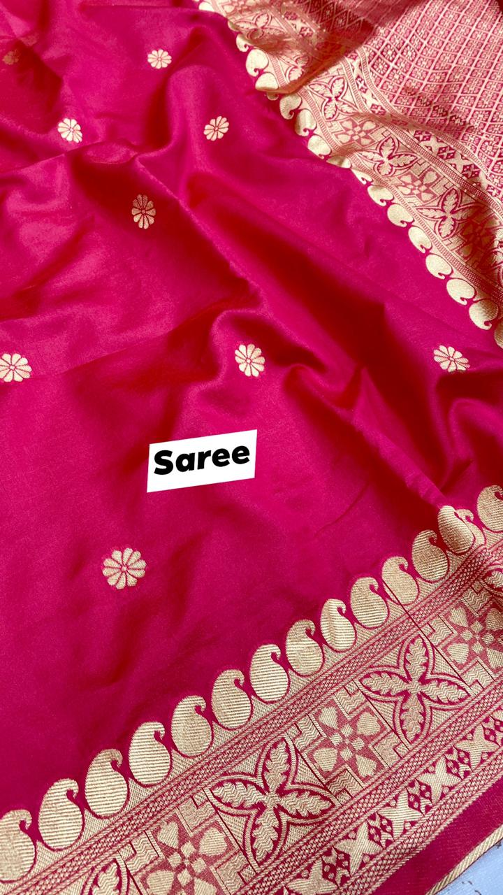 Pink Soft Banarasi Silk Saree With Petrichor Blouse Piece