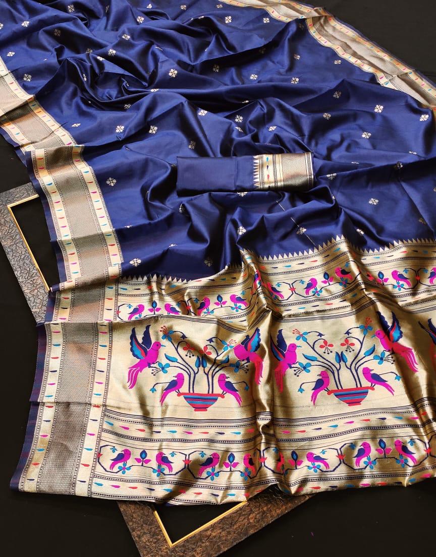 Liklee Blue Luxurious Banarasi Weaves iconic collections Silk Saree